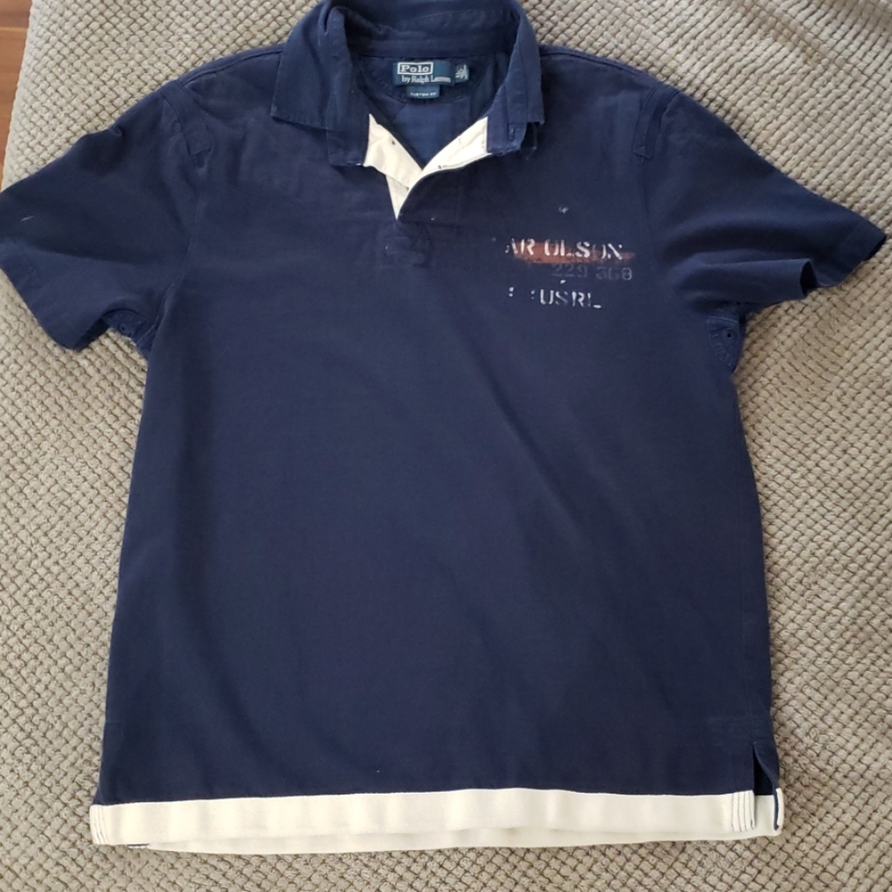 Blue and white polo short sleeve shirt